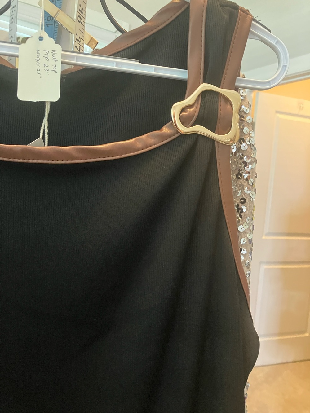 Fusionista Black Tank with Brown Trim and Gold Buckle